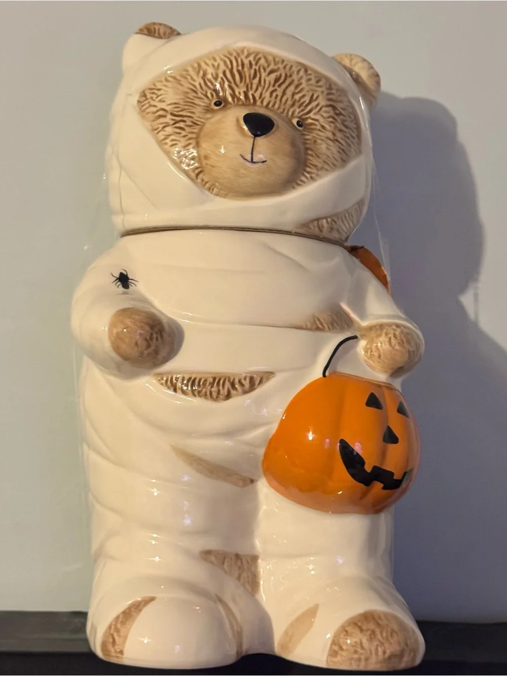 Halloween Mummy Teddy Bear Pumpkin Cookie Jar Fall Kitchen Decor